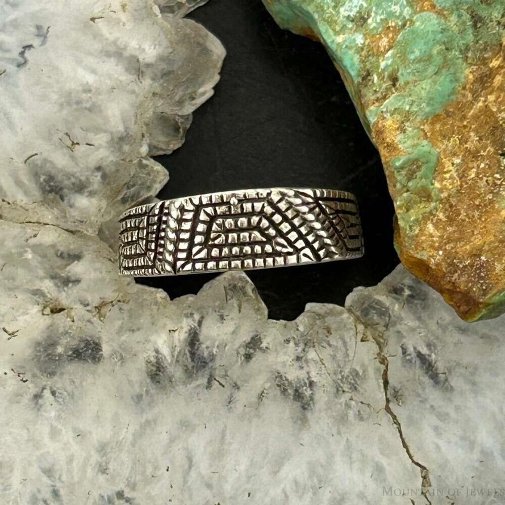 Elgin Tom Vintage Native American Sterling Basket Weave Design Ring S7 For Women - Picture 5 of 10